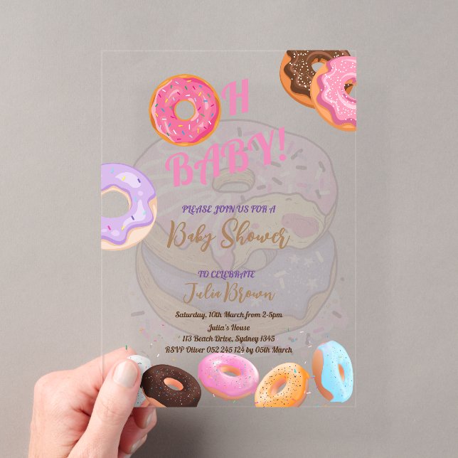 Doughnut pink Baby Shower  Acrylic Invitations (Insitu (Handheld))