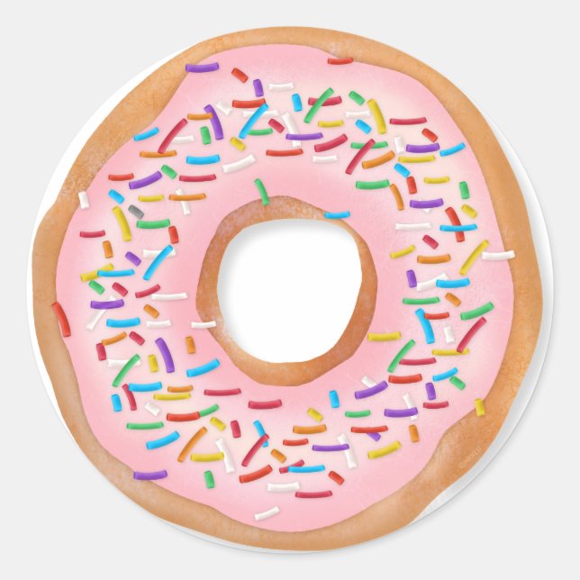 Doughnut Pink Frosting Sprinkles Cute Food | Dough Classic Round Sticker (Front)