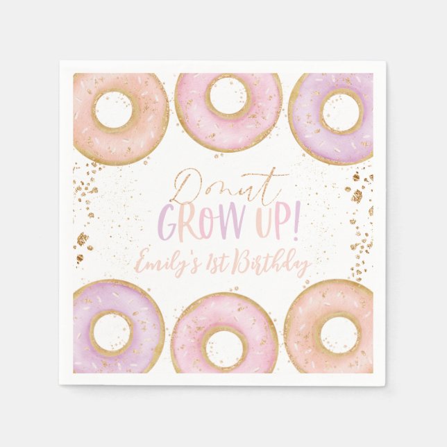 Doughnut Pink Gold 1st Birthday Napkins Doughnut G (Front)