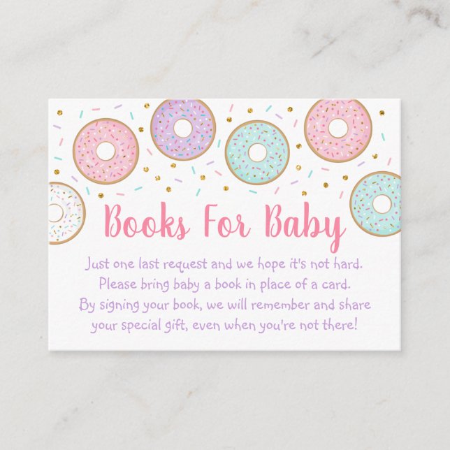 Doughnut Pink Gold Pastel Baby Shower Book Request Enclosure Card (Front)