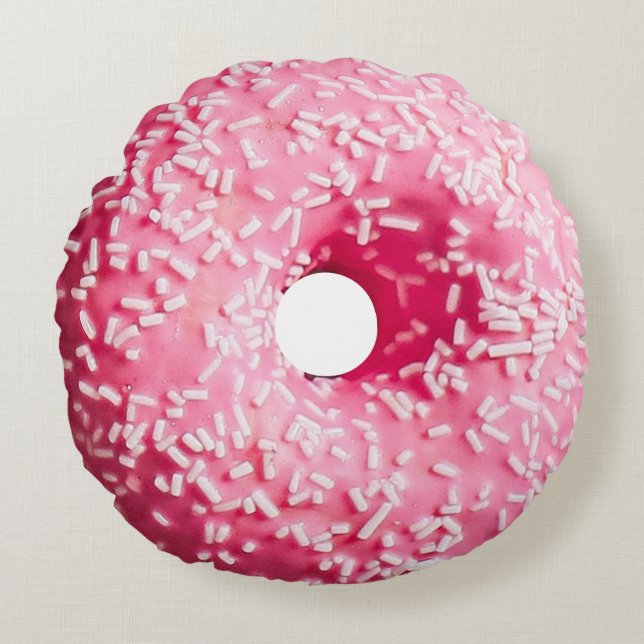 Doughnut Pink White Sprinkled Round Pillow (Front)