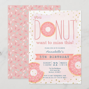 Doughnut Pink x Gold Girl Birthday Invitation
