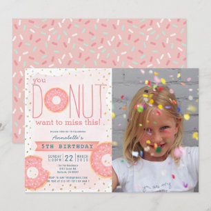 Doughnut Pink x Gold Photo Girl Birthday Invitation