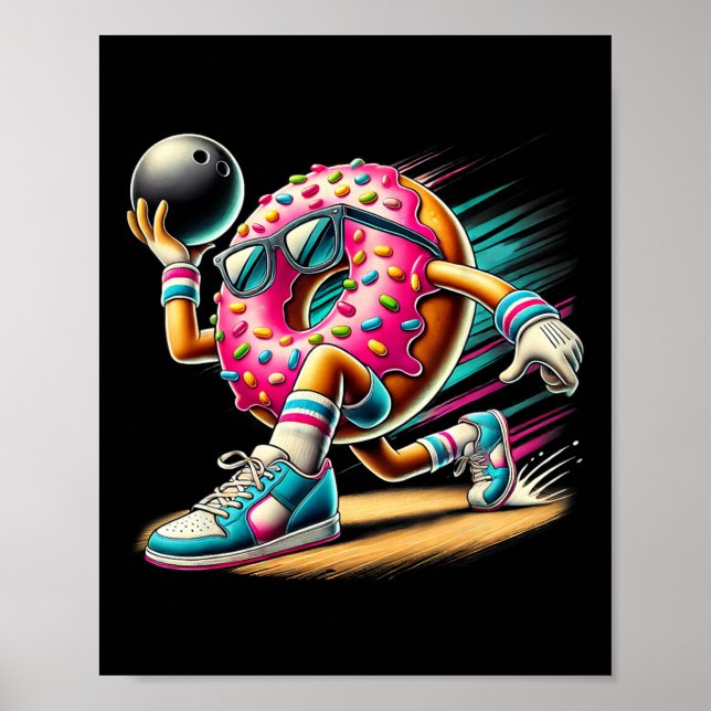 Doughnut Playing Bowling Doughnut Lover Bowling Pl Poster (Front)