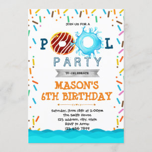 Doughnut pool party birthday invitation