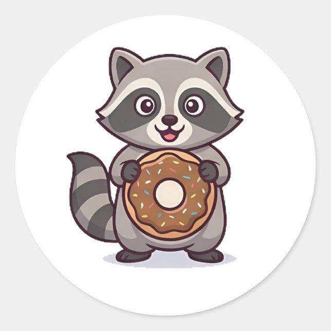 Doughnut Raccoon Classic Round Sticker (Front)