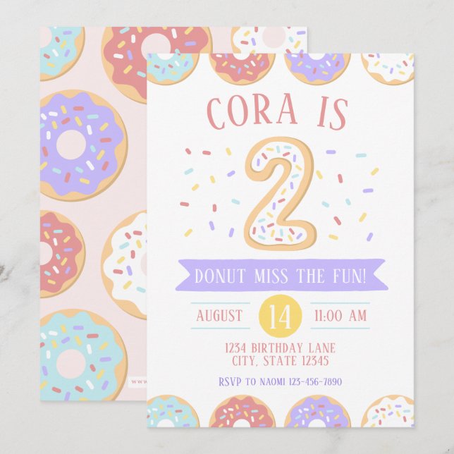 Doughnut Second Birthday Invitation (Front/Back)