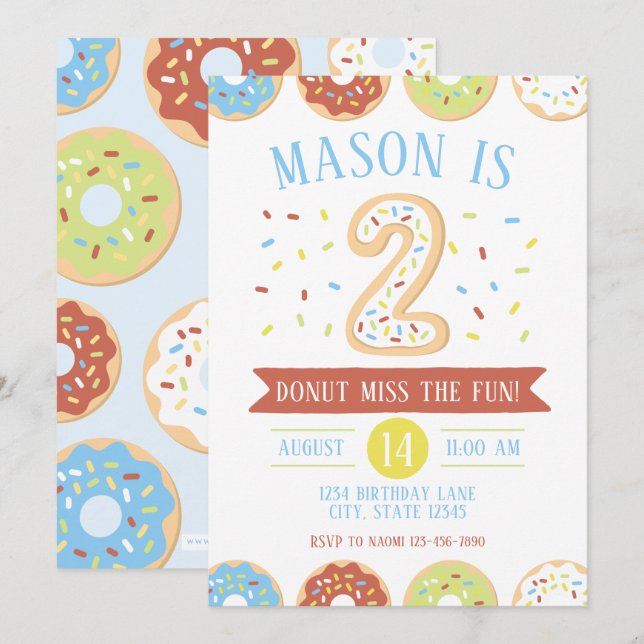 Doughnut Second Birthday Invitation (Front/Back)