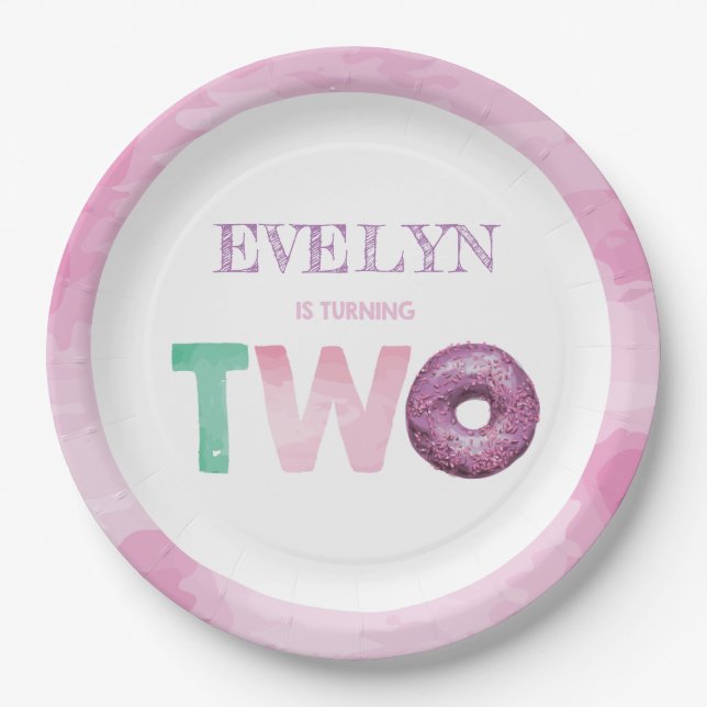 Doughnut Second Birthday Personalized Paper Plate (Front)
