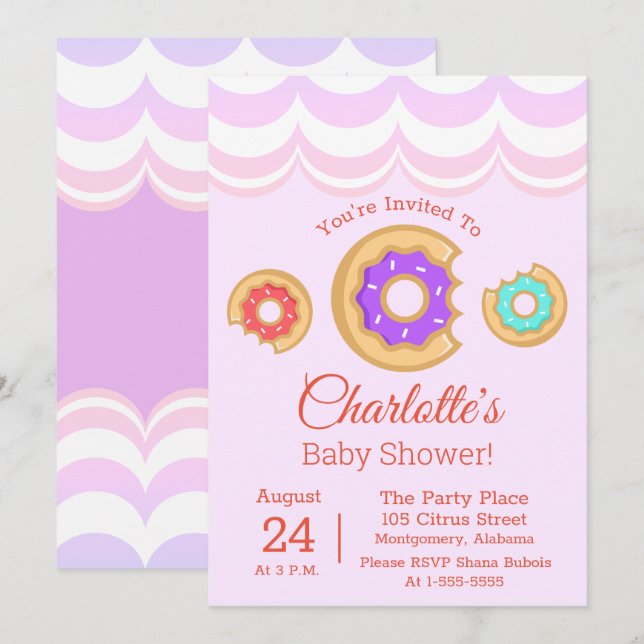 Doughnut Shop Frosted Doughnuts Sprinkle Baby Show Invitation (Front/Back)
