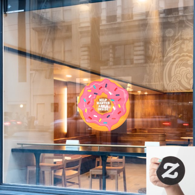 Doughnut Shop Help Wanted Apply Inside Doughnut Ho Window Cling (Cafe Window)