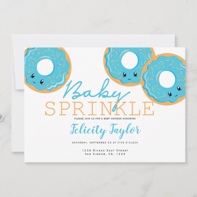 Doughnut Sprinkle Baby Shower Blue Announcement (Front)