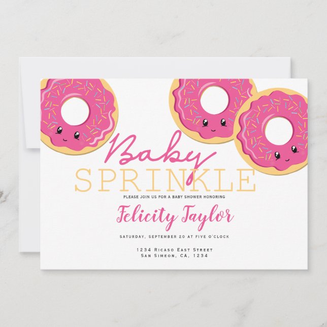 Doughnut Sprinkle Baby Shower Pink Announcement (Front)