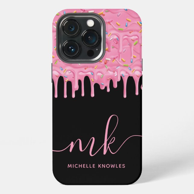 Doughnut Sprinkle Drip Custom Monogram and Name iPhone Case (Back)