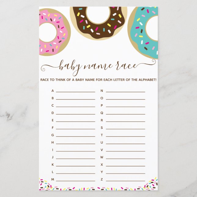 Doughnut Sprinkled With Love Baby Name Race Game (Front)