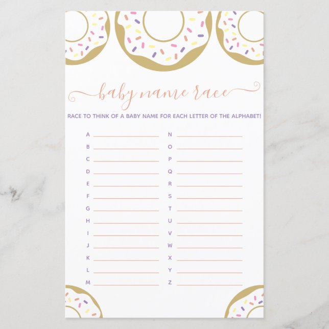 Doughnut Sprinkled With Love Baby Name Race Game (Front)