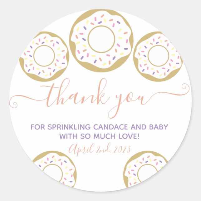 Doughnut Sprinkled With Love Baby Sprinkle Thank Y Classic Round Sticker (Front)