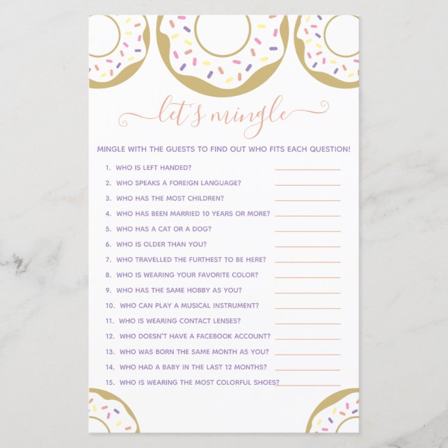 Doughnut Sprinkled With Love Let's Mingle Game (Front)