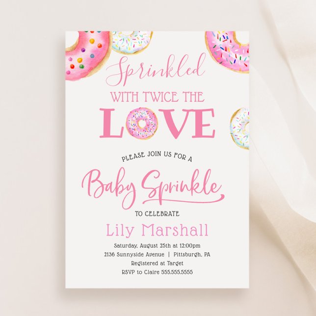 Doughnut Sprinkled with Twice the Love Twin Baby Invitation (Creator Uploaded)