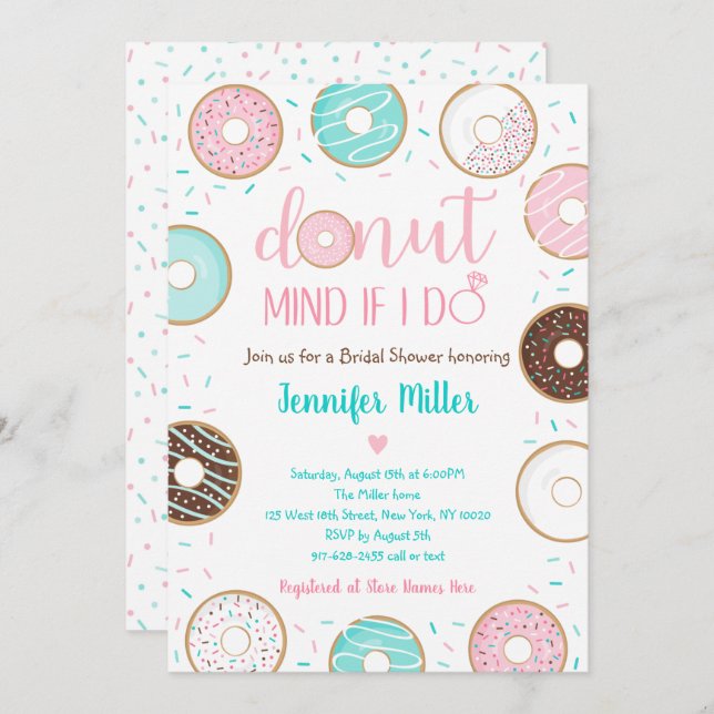 Doughnut Sprinkles Pink Blue Bridal Shower Brunch Invitation (Front/Back)