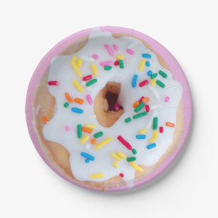 Doughnut sprinkles pink white cute paper plate