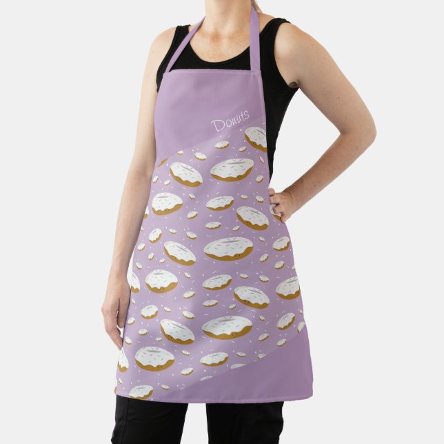 Doughnut Sprinkles Purple White Smiling Food Patte Apron (Insitu)