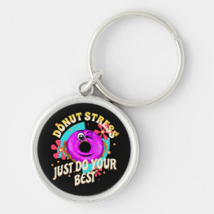 Doughnut Stress Just Do Your Best, Cute Kawaii Dou Keychain