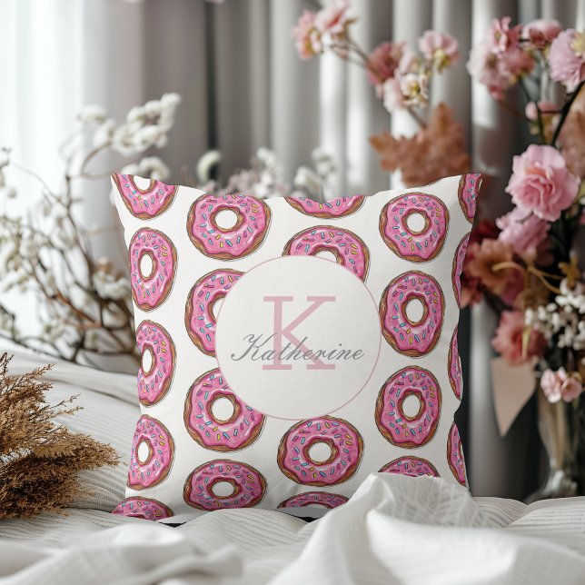 Doughnut Sweet Girl Sprinkles Pattern Custom Name  Throw Pillow (Creator Uploaded)