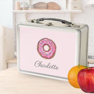 Doughnut Sweet Girl Sprinkles Personalized Name Metal Lunch Box