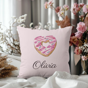 Doughnut Sweet Girl Sprinkles Personalized Name Throw Pillow