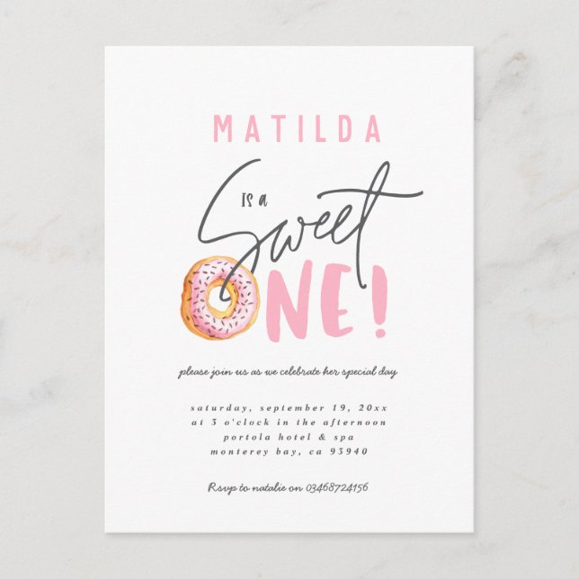 Doughnut sweet one 1st birthday party invitation (Front)