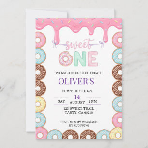 Doughnut Sweet One 1st Birthday Party Invitation