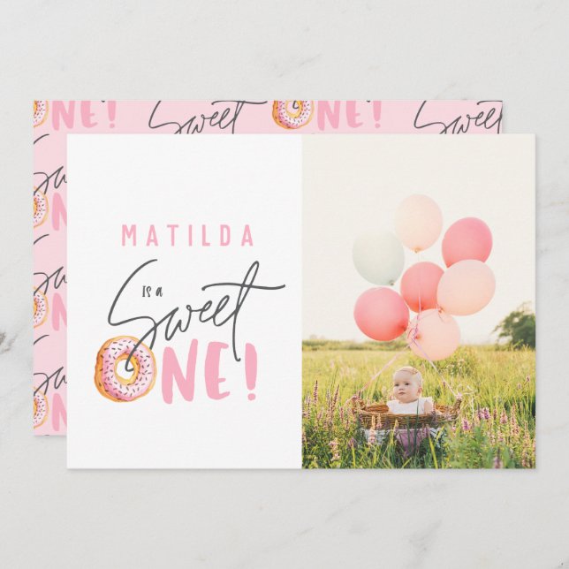 Doughnut sweet one 1st birthday party invitation (Front/Back)