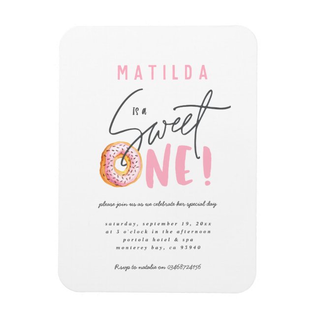 Doughnut sweet one 1st birthday party invitation magnet (Vertical)