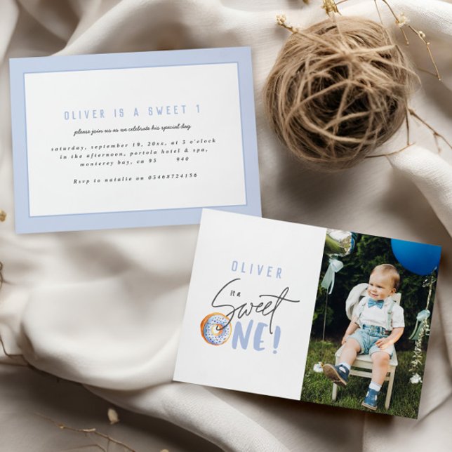 Doughnut sweet one 1st birthday photo party announcement (Creator Uploaded)