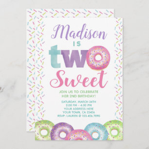 Doughnut, Sweet One, 2nd birthday Invitation