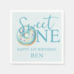 Doughnut Sweet One Blue 1st Birthday Party  Napkin