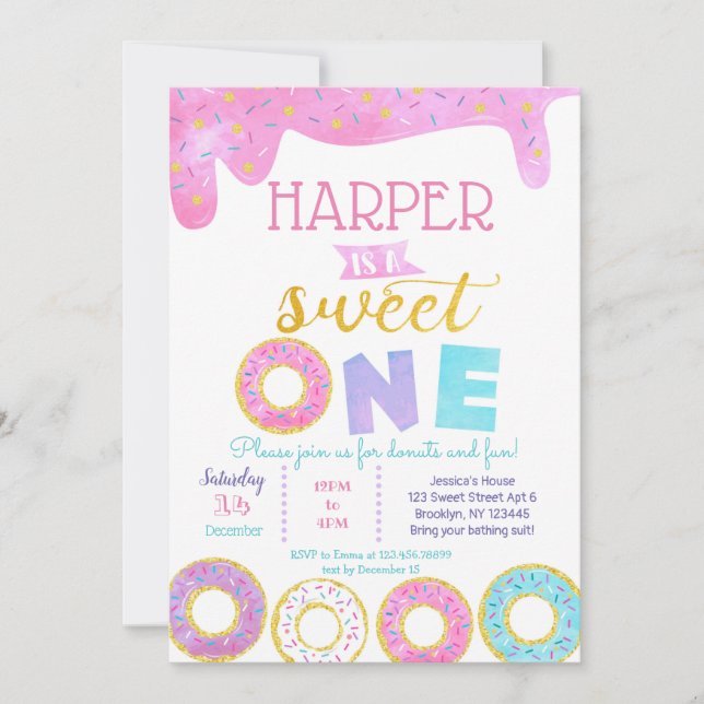 Doughnut Sweet One First Birthday Invitations 1st (Front)