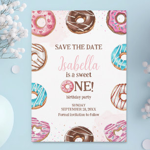 Doughnut Sweet One Girl Sprinkles 1st Birthday Save The Date