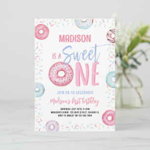 Doughnut Sweet One Pastel Pink Girl First Birthday Invitation