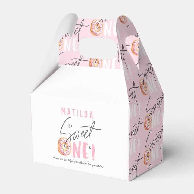 Doughnut sweet one pink 1st birthday party favor box (Front Side)