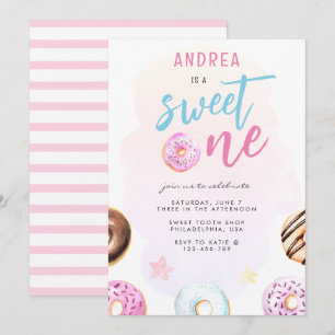 Doughnut Sweet One Pink and Blue Girl First Birthd Invitation