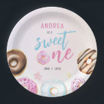 Doughnut Sweet One Pink and Blue Girls First Birth Paper Plate<br><div class="desc">A cute and girly 1st birthday paper plates designed with watercolor doughnuts.</div>