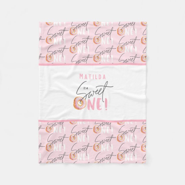 Doughnut sweet one pink girly modern script fleece blanket (Front)