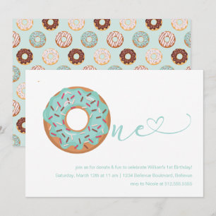 Doughnut Teal Blue & Sprinkles 1st Birthday Invitation