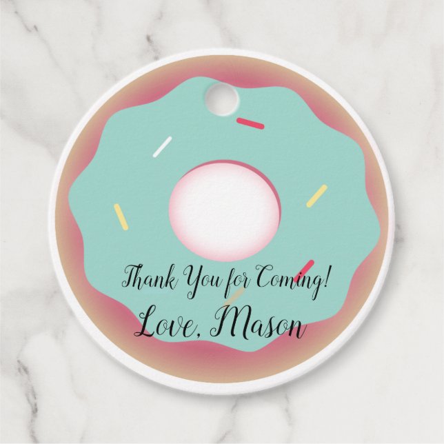 Doughnut Teal Frosting Birthday Favour Tags (Front)