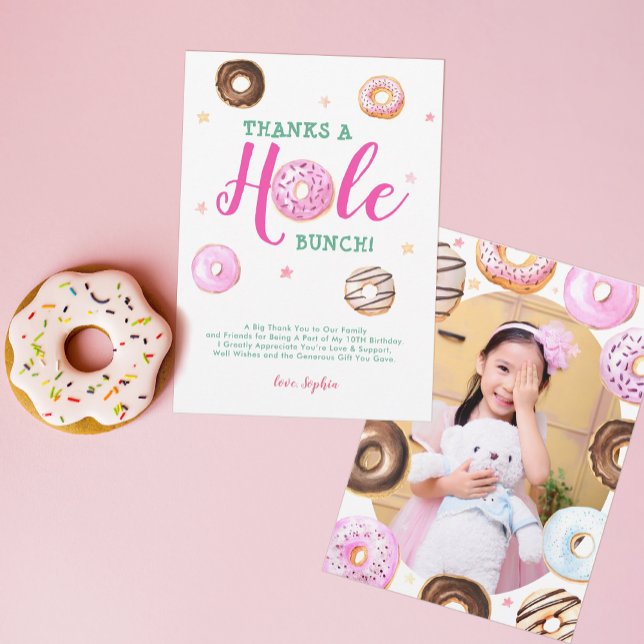 Doughnut Thanks a Hole Bunch Photo Birthday Thank  You Card (Creator Uploaded)