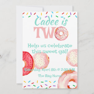 Doughnut theme 2nd birthday invitation