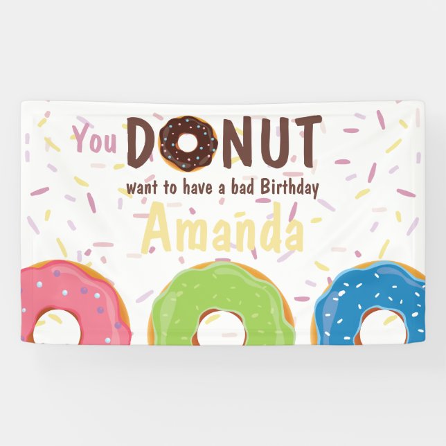 Doughnut themed Birthday Party personalized Banner (Horizontal)