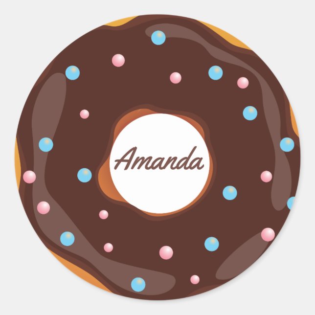 Doughnut themed Birthday Party personalized Classic Round Sticker (Front)